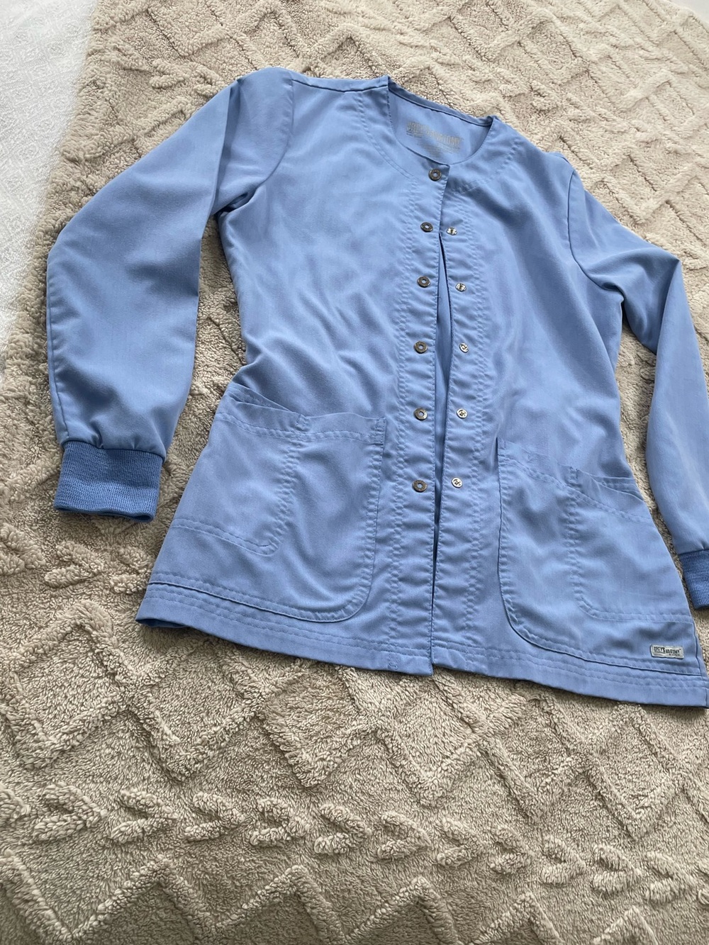 Grey's Anatomy Light Blue Scrub Jacket with Snap Front Sz XS Medical Staff